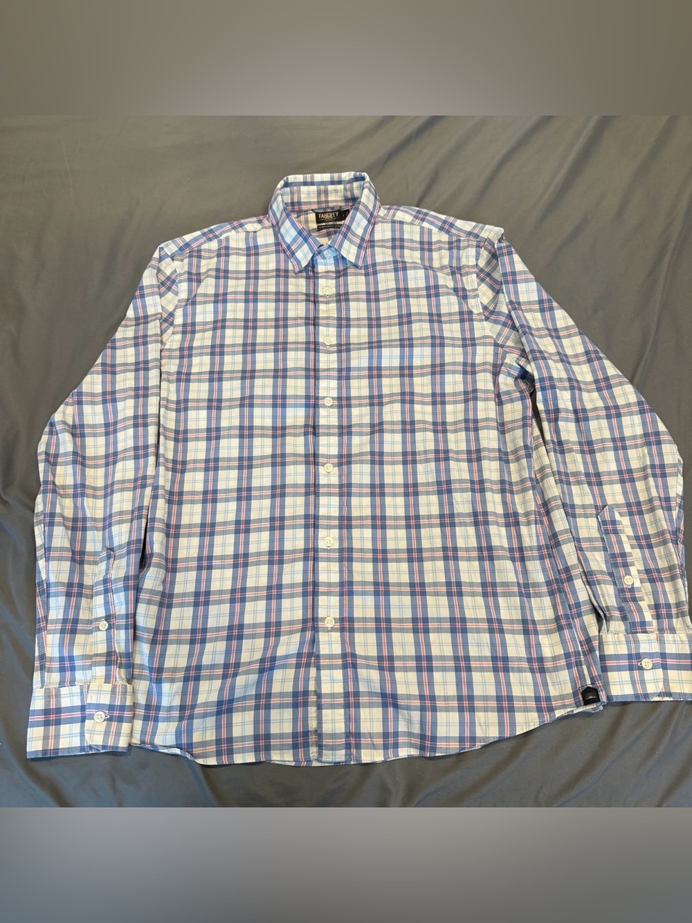 Faherty Shirt Mens Large Blue Plaid Movement Long Sleeve Casual Soft